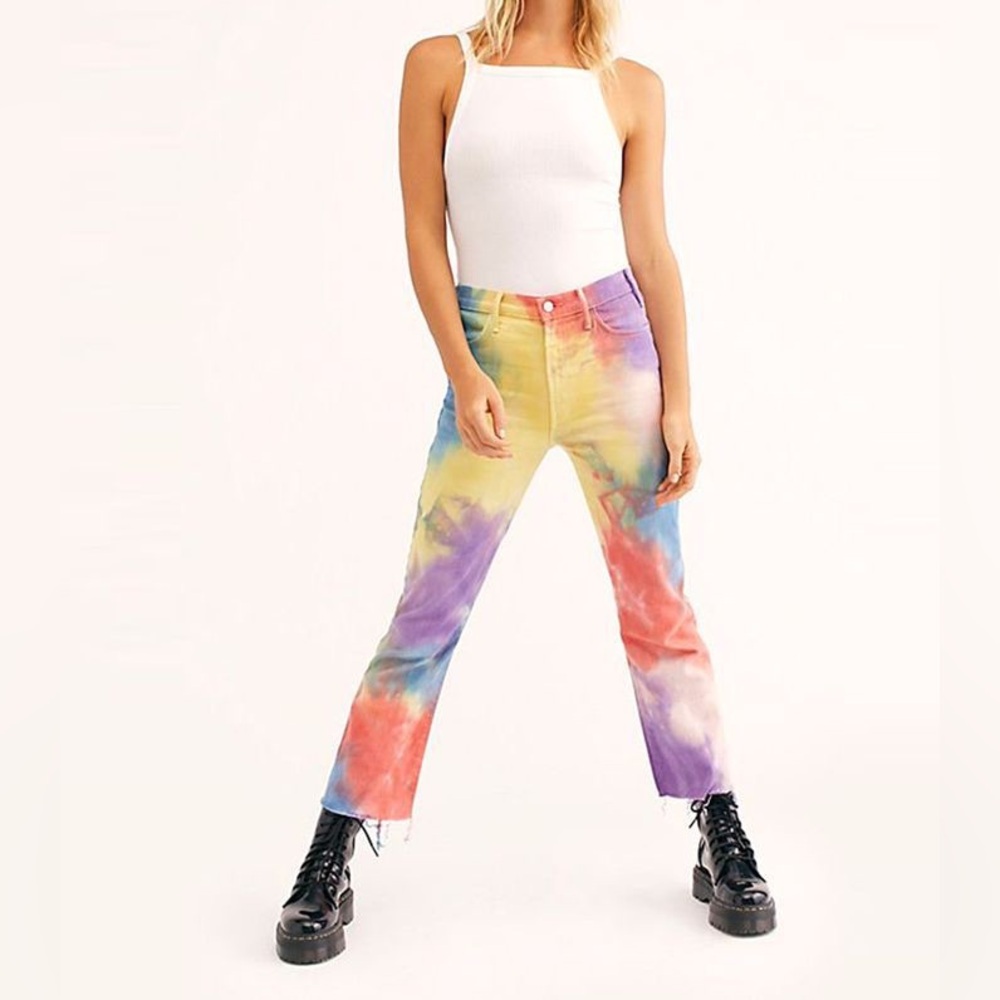NWT MOTHER Colorful Tie-Dye Cropped Jeans